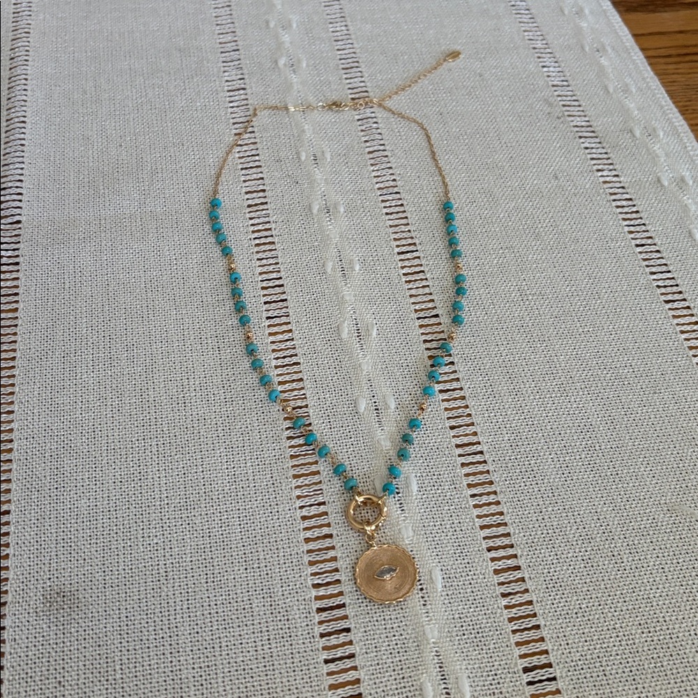 NWOT Anthropologie Gold and Turquoise Necklace